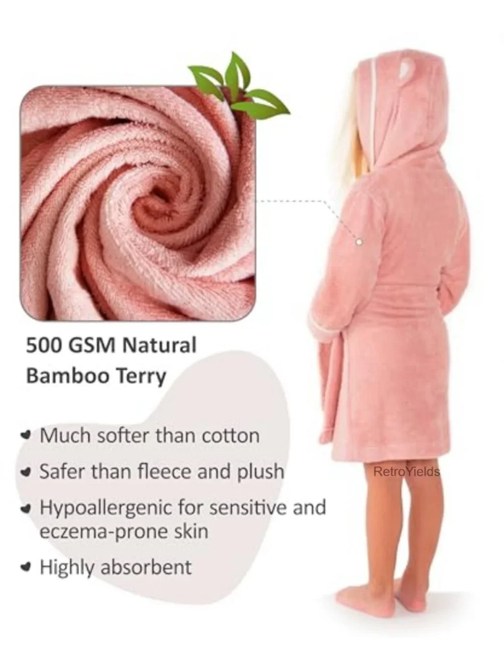 Kids Hooded Bathrobe 500 GSM Rayon from Bamboo Toddler Robe with Tie